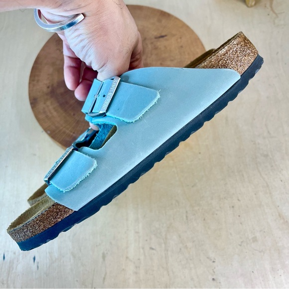 Birkenstock Arizona Nubuck Leather Sandals – Stone Blue, Soft Footbed Size 42N - Picture 11 of 16